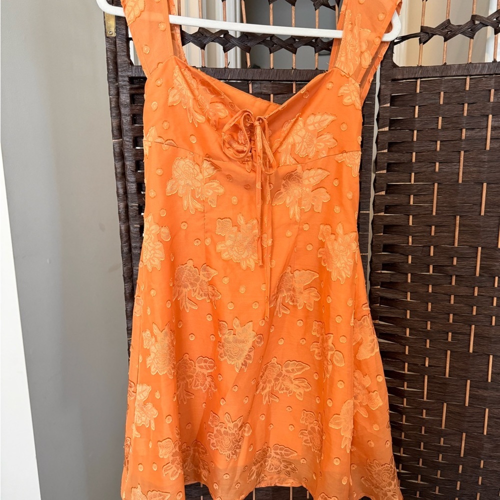 Orange Floral Embroidered Dress